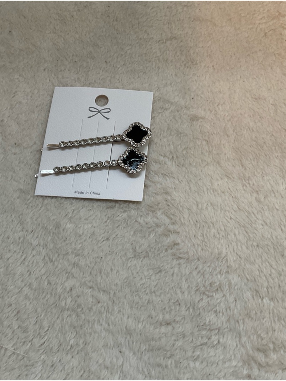 Silver Hair Pins with Black Gem Accent
